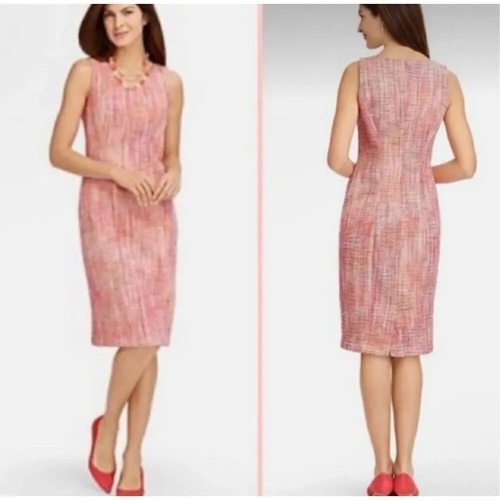 Talbots Pink Multi-Color Sleeveless Midi Sheath Dress